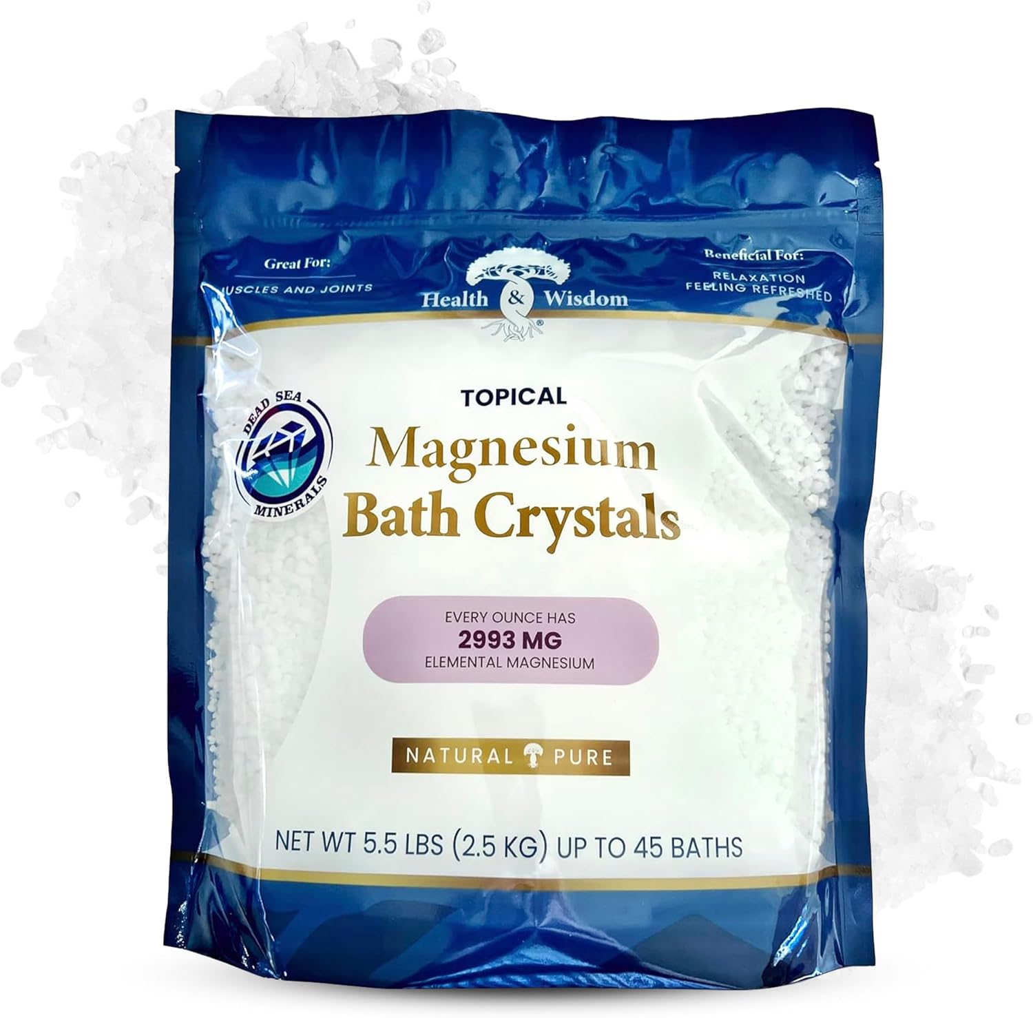 Health & Wisdom Magnesium Bath Crystals - 5.5 lb Bag - Up to 45 Uses