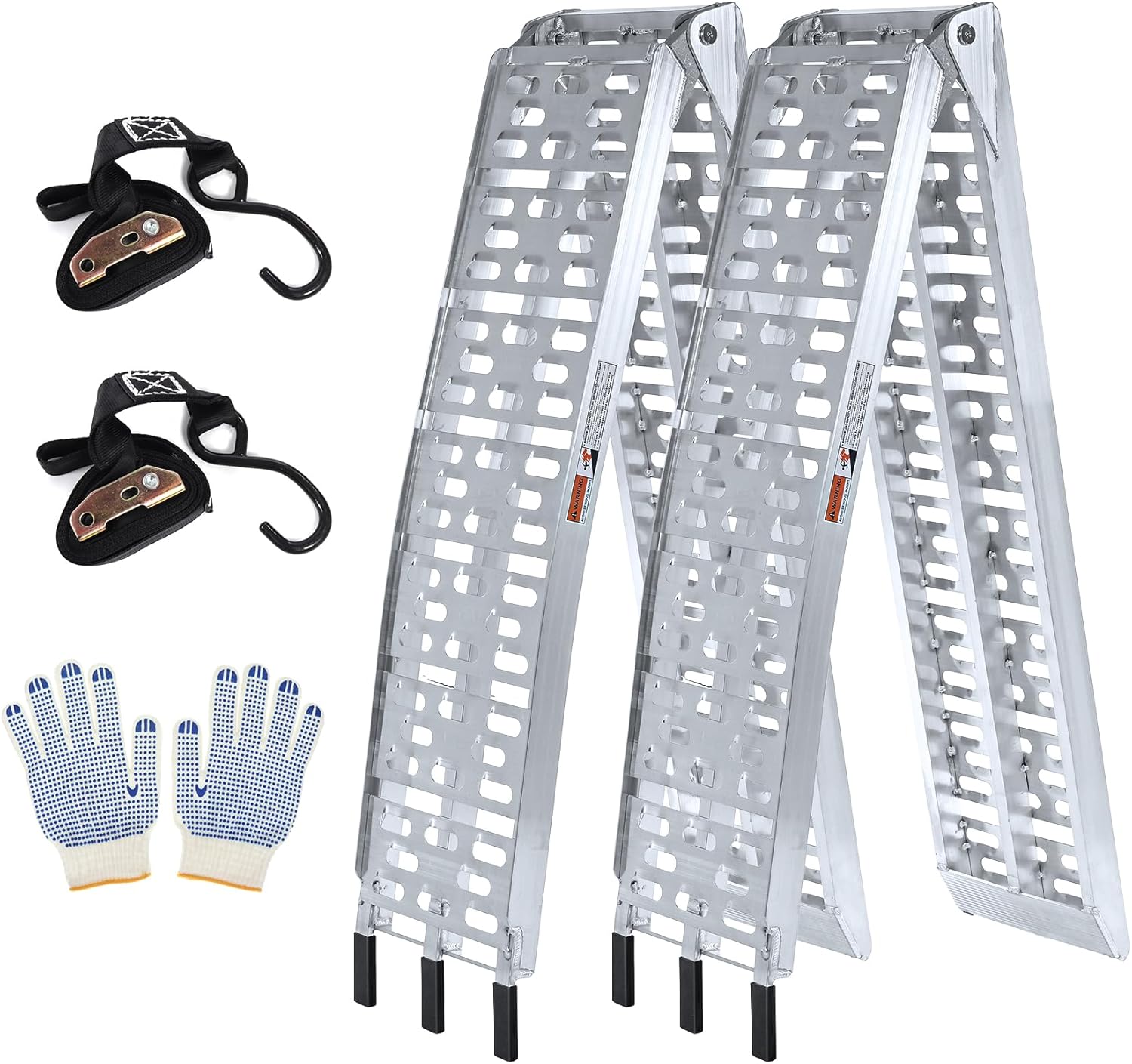 Loading Ramps 7.5ft 2Pcs, Aluminum Folding ATV Ramps with 1500lbs Max Load Capacity, Portable Powersports Loading Ramps for Pickup Truck, Lawn Mower, Motorcycles, w/ 2 Load Straps