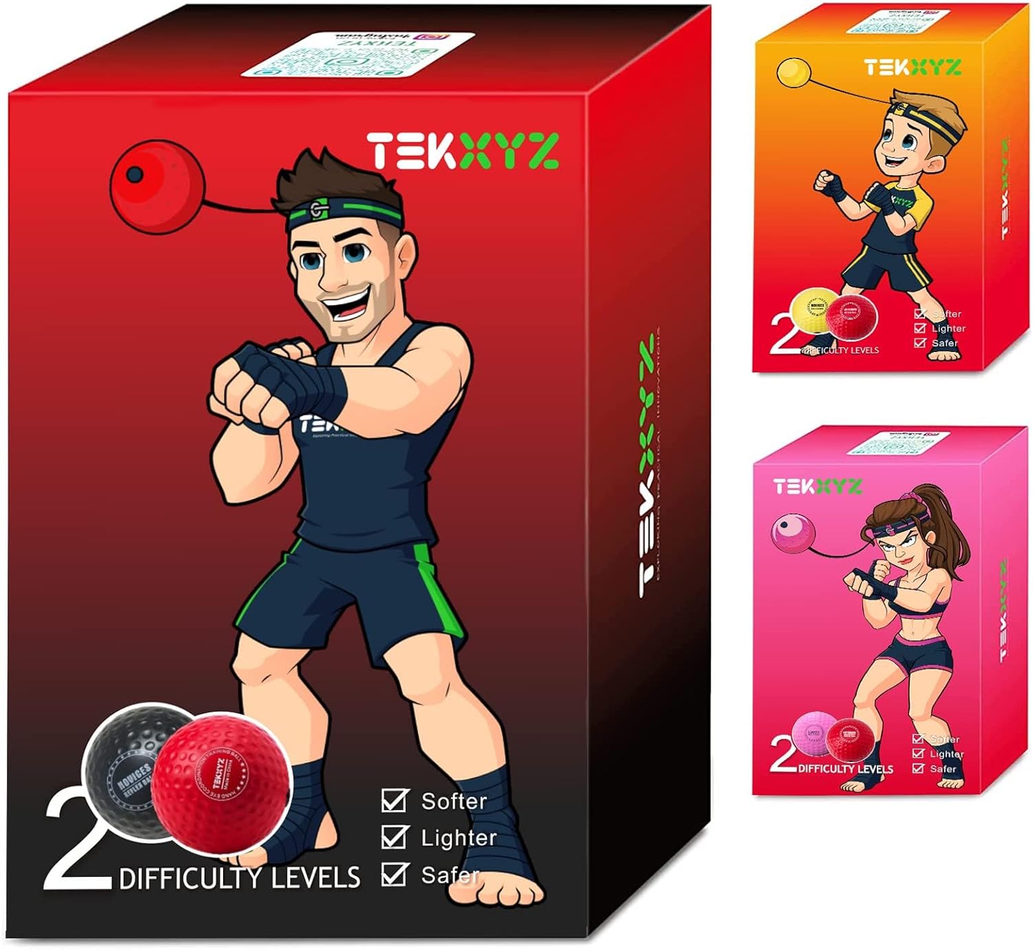 TEKXYZ Boxing Reaction Ball, 2 Difficulty Levels Boxing Reaction Ball with Headband, Perfect for Reaction, Agility, Punching Speed, Fight Skill and Hand Eye Coordination Training