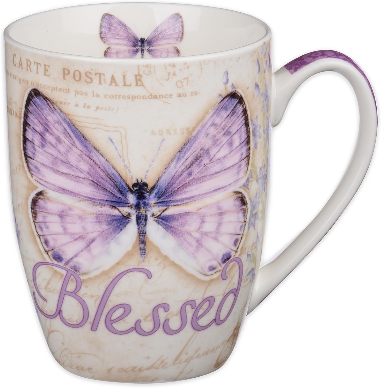 Christian Art Gifts Botanic Purple Butterfly Ceramic Coffee Mug Inspirational Coffee Cup for Women & Men 12 oz. Lead-free Microwave and Dishwasher Safe Coffee Mug with Bible Verse: Blessed - Jer. 17:7