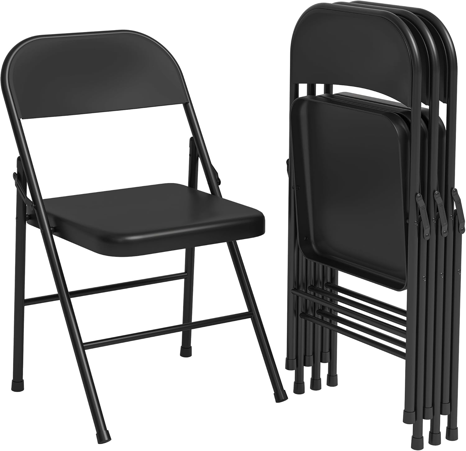 Folding Chairs Set of 4, Portable & Stackable Commercial Seat with Metal Frame, Heavy Duty Foldable Chairs for Office Wedding Party, 350 Pound Capacity, Black