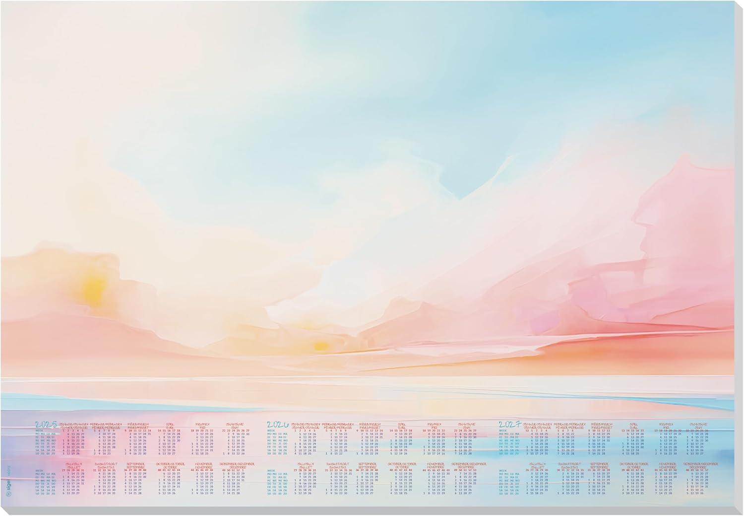 SIGEL HO313 Paper Desk Pad, with 3-Year Calendar, A2 (59.5 x 41 cm), Design Magic Sunset, 80gsm, 30 Sheets