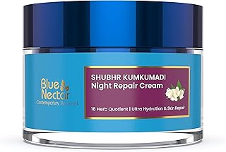 Blue Nectar Kumkumadi Night Face Cream Moisturizer with Natural Almond & Saffron | Facial Moisturizer for Skin Repair and Hydration (16 Herbs, 1.7 Fl Oz)