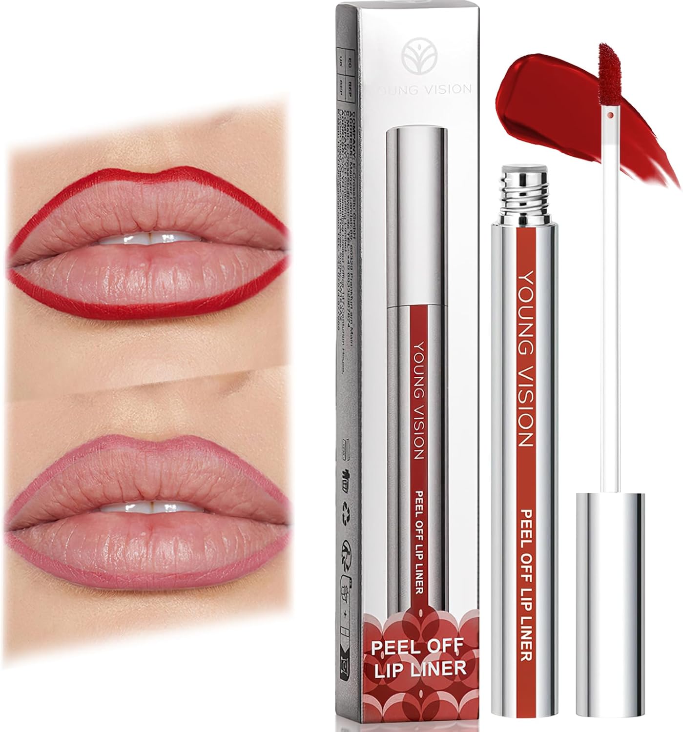 Lip Liner Stain Peel off - Peel off Lip Liner with Matte Finish, Long Lasting Lip Stain Peel off Waterproof Plumps up Lip Colour Lip Liner, Highly Pigmented Lip Tint Stain (01, 3g)