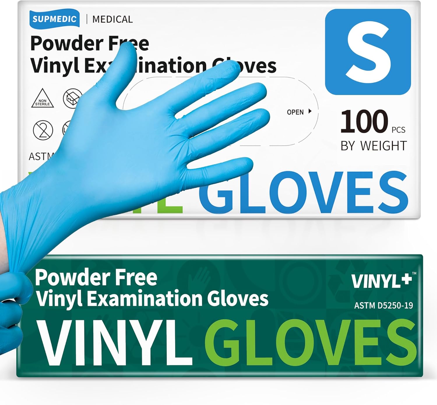 Vinyl Disposable Exam Gloves, 4 Mil Powder-Free Latex-Free Food Grade Cooking Cleaning Medical Glove, Blue 100 Pcs
