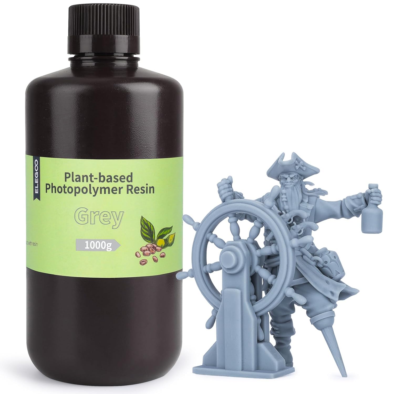 ELEGOO Plant-Based 3D Printer Resin, 405nm UV, 1000g, Grey, 1.18kg