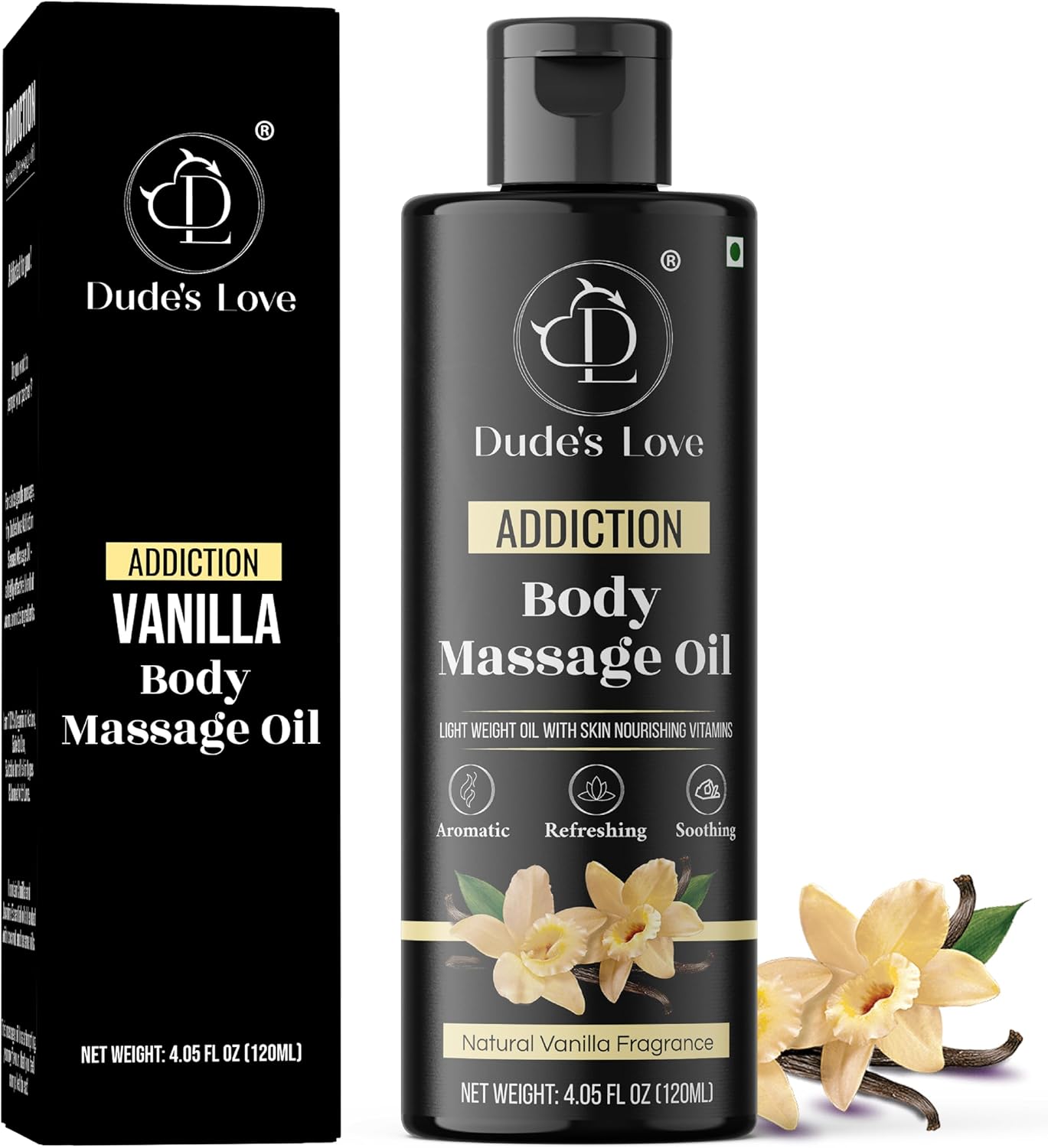 Organic - Vanilla Edible Full Body Massage Oil - No Stain & Non-Sticky | with Fractionated Coconut Oil, Vanilla & Jasmin Oil | for Massage Therapy - 4.05 Fl Oz