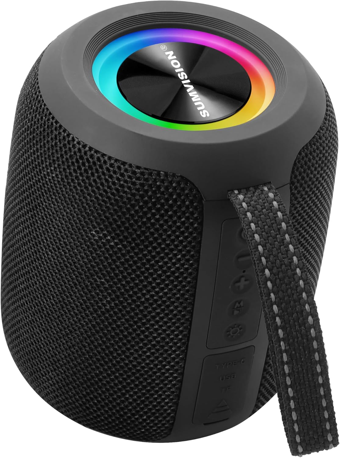 Sumvision Monic Wave Portable Bluetooth Speaker True Wireless Stereo Speakers 3D Sound Enhance RGB 21Hr 1800mAh Long Life Battery Bluetooth 5.3 USB C Fast Charge Drop Protect UK Design UK Tech Support
