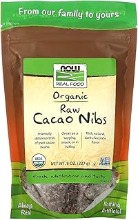 NOW Foods, Organic Raw Cacao Nibs, Rich, Pure Cacao Bean Bits, Dark Chocolate Flavor, Certified Non-GMO 8-Ounce (Packaging May Vary)