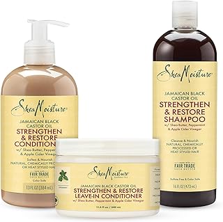 SheaMoisture Curly Bundle: 16 oz Shampoo, 13 oz Conditioner, 11.5 oz Leave-in with Jamaican Black Castor Oil for Healthy Growth and Restoration - Sulfate Free