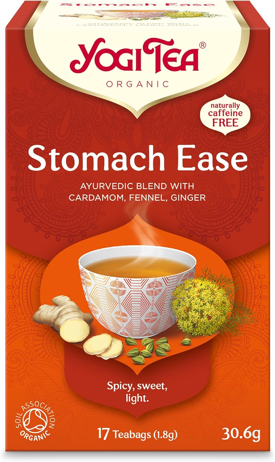 Yogi Tea, Stomach Ease, Organic Herbal Tea, Naturally Caffeine Free, Blend of Cardamom, Fennel and Ginger, 17 Tea Bags