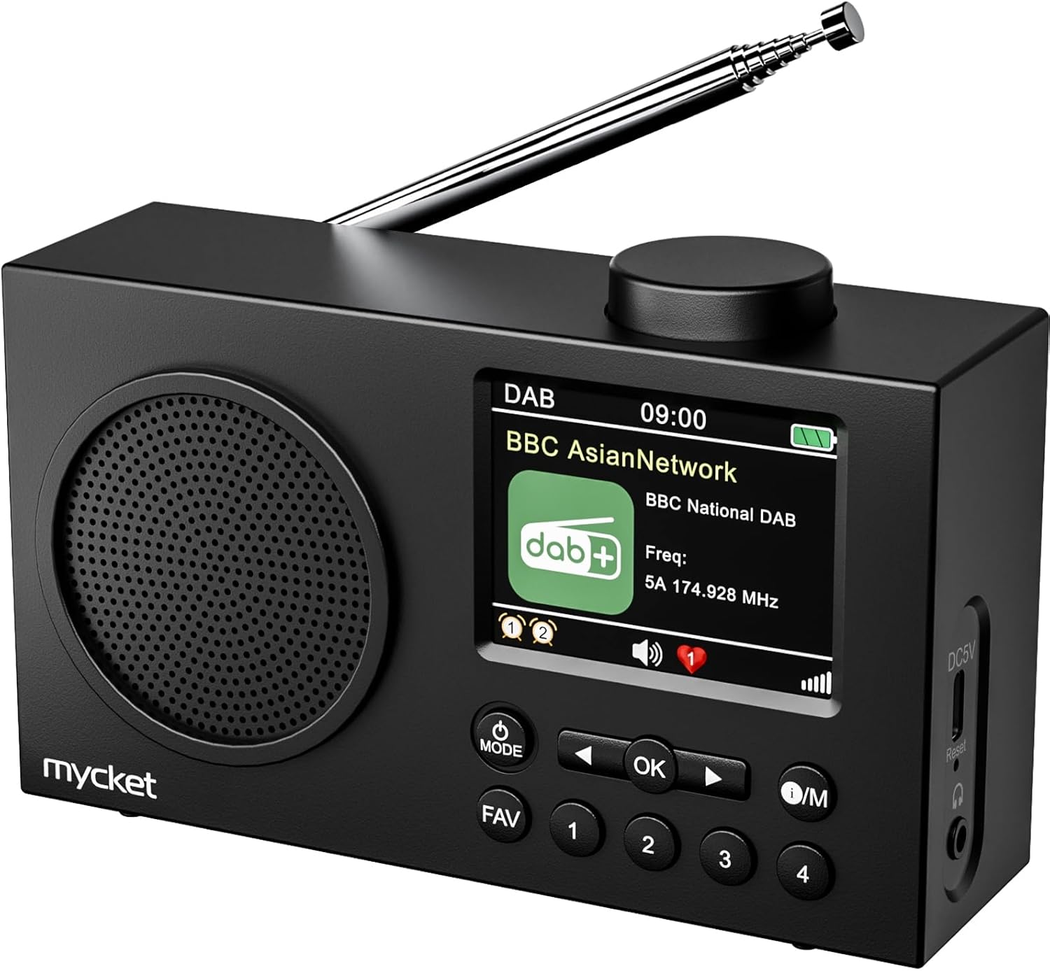 Mycket DAB Radio Portable, DAB Plus Digital Radios with Bluetooth, USB Rechargeable FM Radios, Battery Powered Small Radio,Dual Alarms Clock,Sleep Timer, 40 Presets Stations, 2.4" Large Colour Display