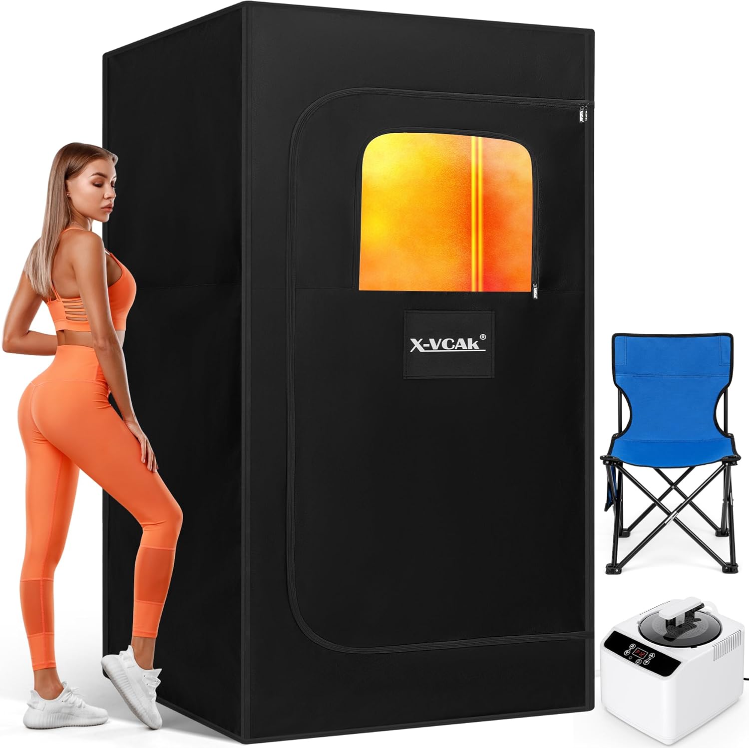 Upgraded Portable Sauna Box, Steam Sauna for Home with Steamer, Remote Control, Folding Chair, 9 Levels, 2.6’ x 2.6’ x 5.9’