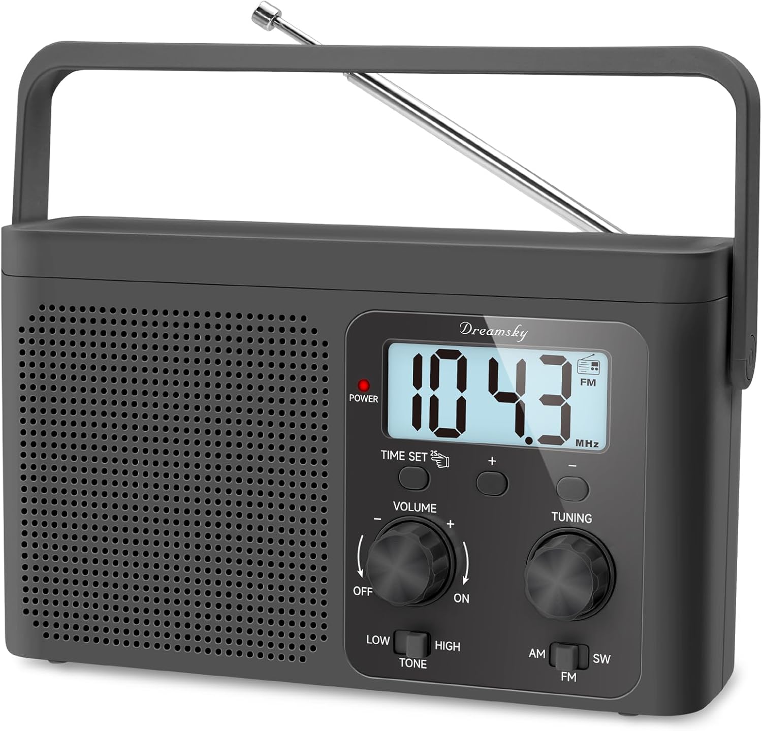 DreamSky AM FM Radio Portable - Shortwave Radio Battery Powered or Plug in Wall for Home Outdoor, Strong Reception, Large Dial Easy to Use, Digital Time Display, Transistor Antenna, Seniors Small Gfit