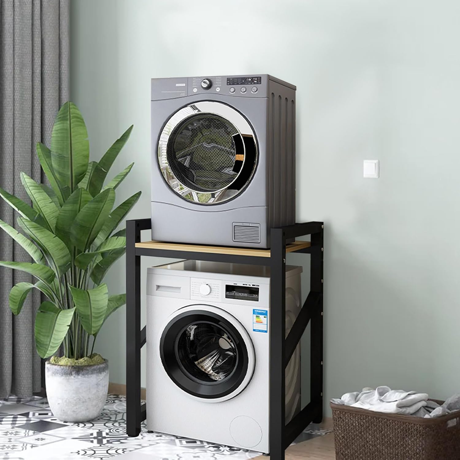 Washer Dryer Stack Stand Stacking Kit with Shelf,Over Washer Storage Rack Unit 400KG Load Capacity for Front Loader Washing Machines and Tumble Dryers