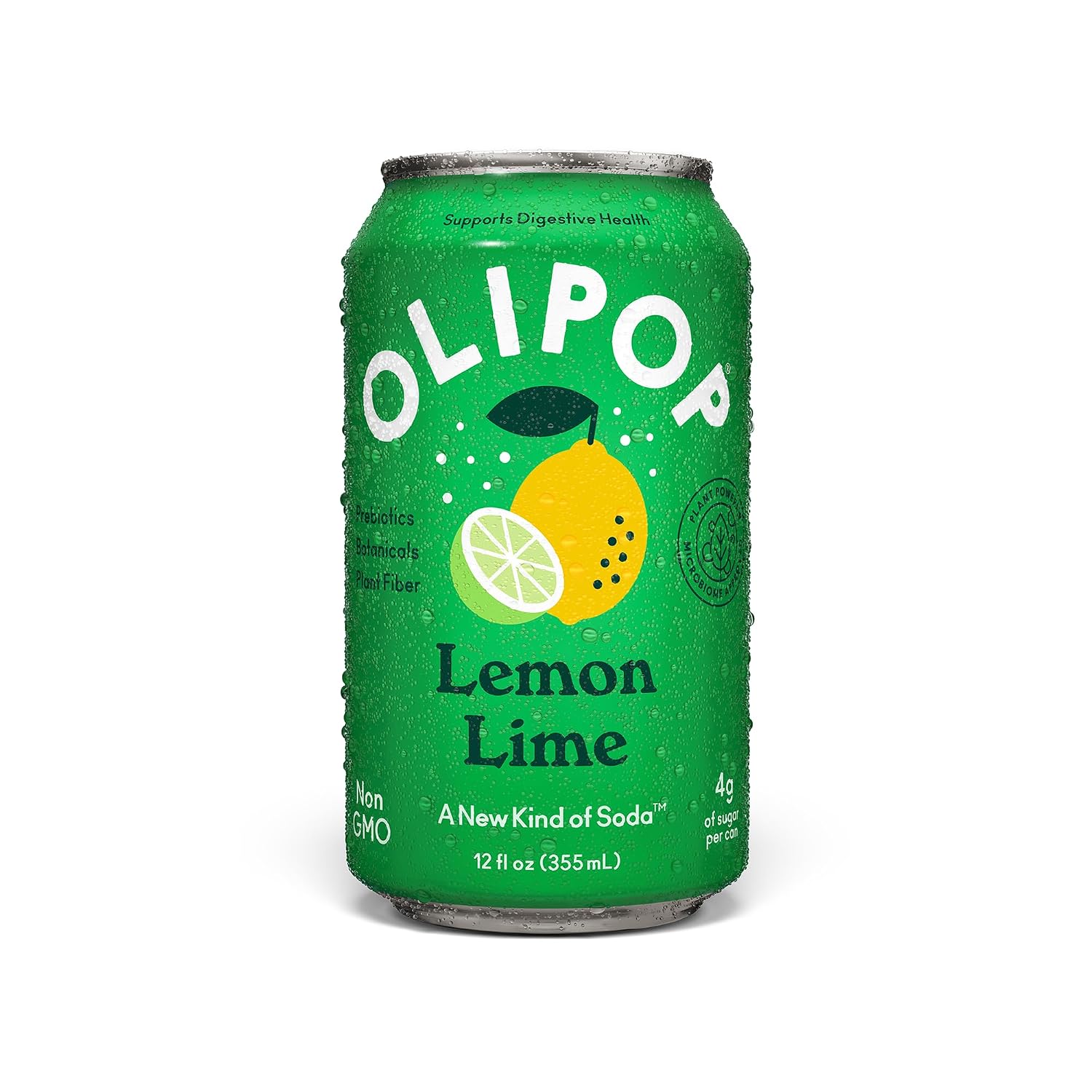 OLIPOP Prebiotic Soda Pop, Lemon Lime, Prebiotics, Botanicals, Plant Fiber, 12 fl oz