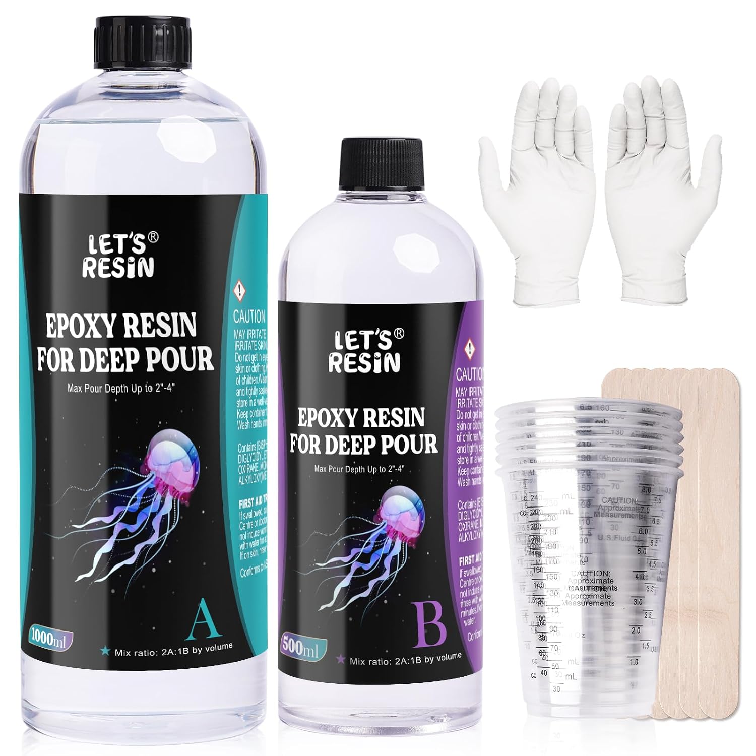 LET'S RESIN 1.5L Crystal Clear Deep Pour Epoxy Resin for 2-4 inch Pour