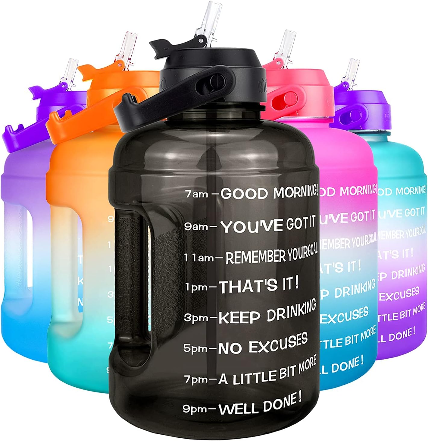 BuildLife Motivational Water Bottle 2.2L - Large Capacity Water Jug with Straw & Time Marker & BPA Free Ensure Enough Water-Drinking Throughout The Day (Black, 2.2L)