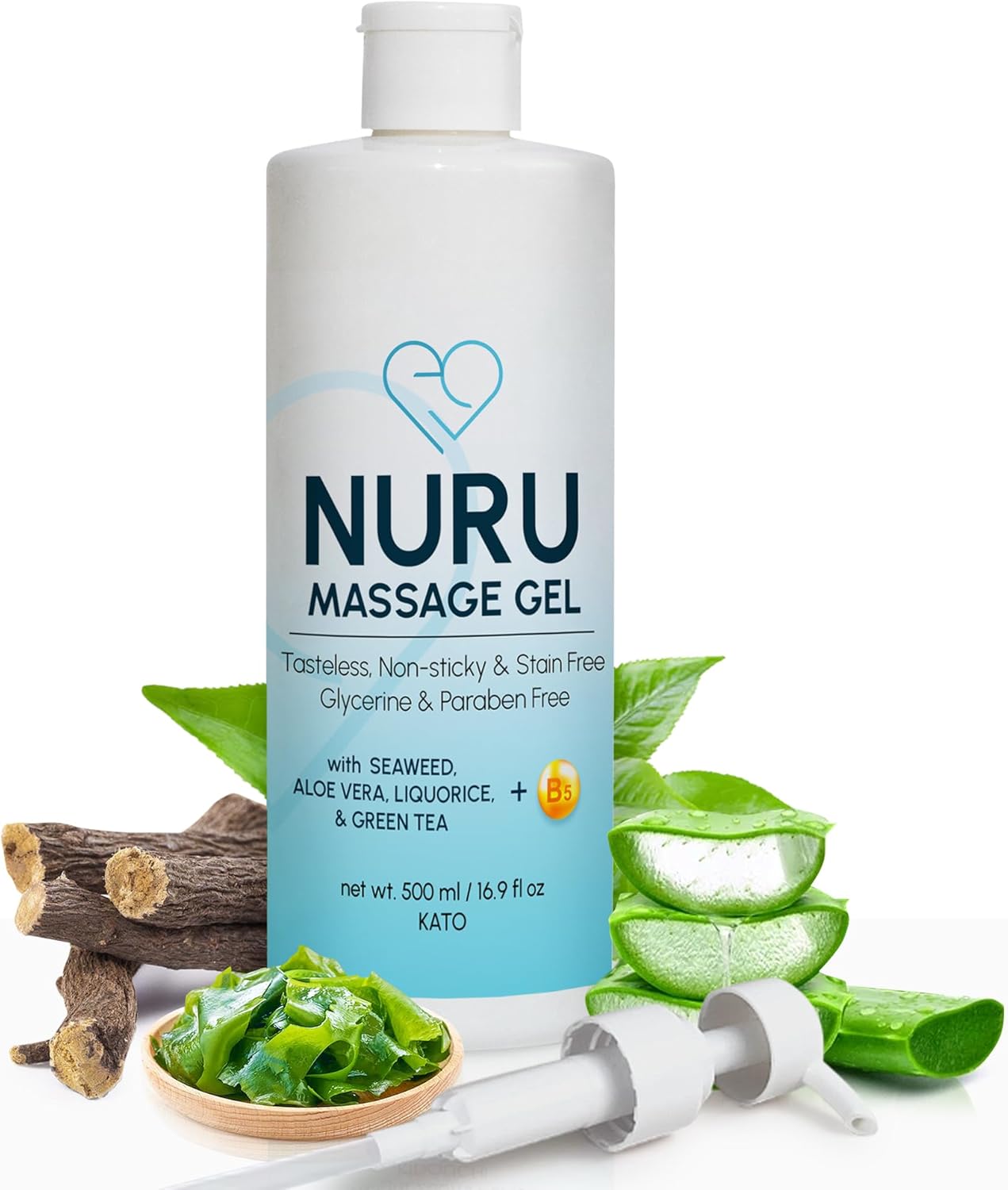 Nuru Massage Gel (500 ml) | Water-Based | Paraben & Glycerine Free | Formulated with Natural Seaweed, Green Tea, Liquorice Extract, Vitamin B5, & Organic Aloe Vera