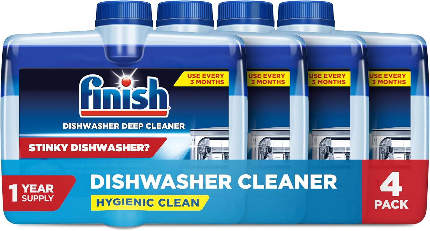 Finish Dishwasher Cleaner Liquid, Deep Cleans Hidden Grease & Limescale, Fights Odors & helps maintain Performance, 1 Year Supply, 8.45oz, 4 Bottle