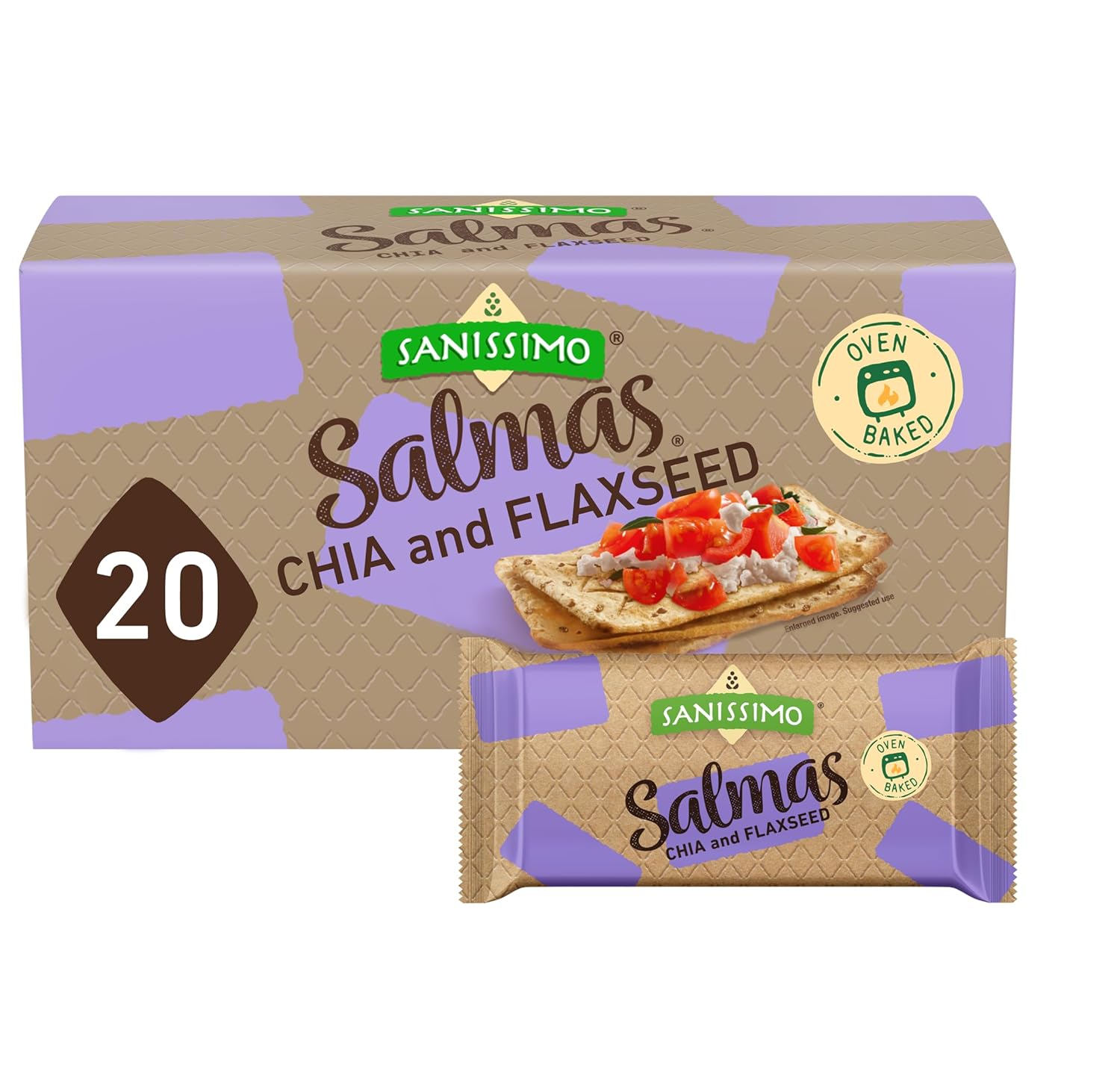 Sanissimo Salmas Chia & Flaxseed, 20 Packs of 3 Crackers, Oven Baked Corn Crackers, Gluten Free, Non-GMO, Kosher Certified