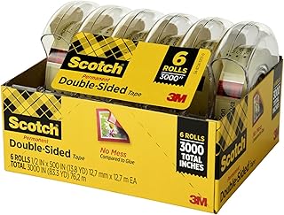 Scotch Double Sided Tape with Tape Dispenser, Office and School Supplies for Arts and Crafts, Alternative to Scrapbooking Tape, 0.75 in. x 500 in., 6 Tape Rolls with 6 Tape Dispensers