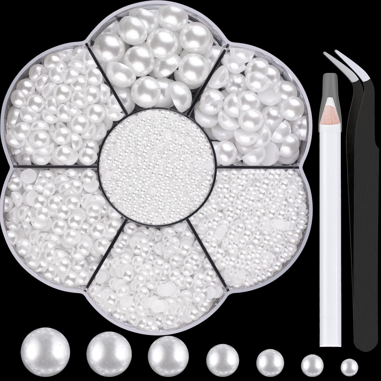 6000 Pcs Flat Back Nail Pearls Kits 3 Pearls for Bedazzling Nail Decor