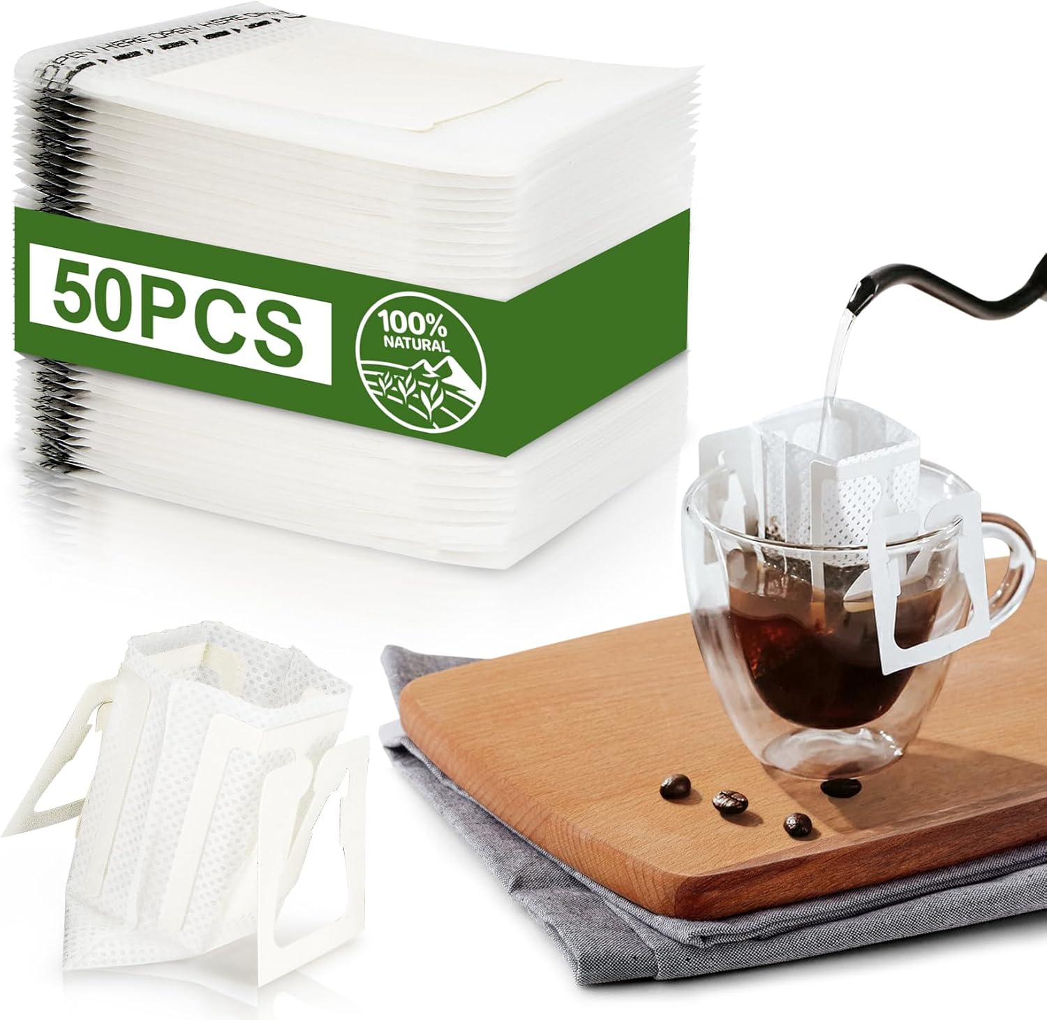 CARGEN 50Pcs Portable Coffee Filter Paper Bag - Hanging Ear Drip Coffee Bags Single Serve Disposable Pour Over Filter Bag for Camping, Backpacking, Travel, Office, Home, Outdoor and on the go
