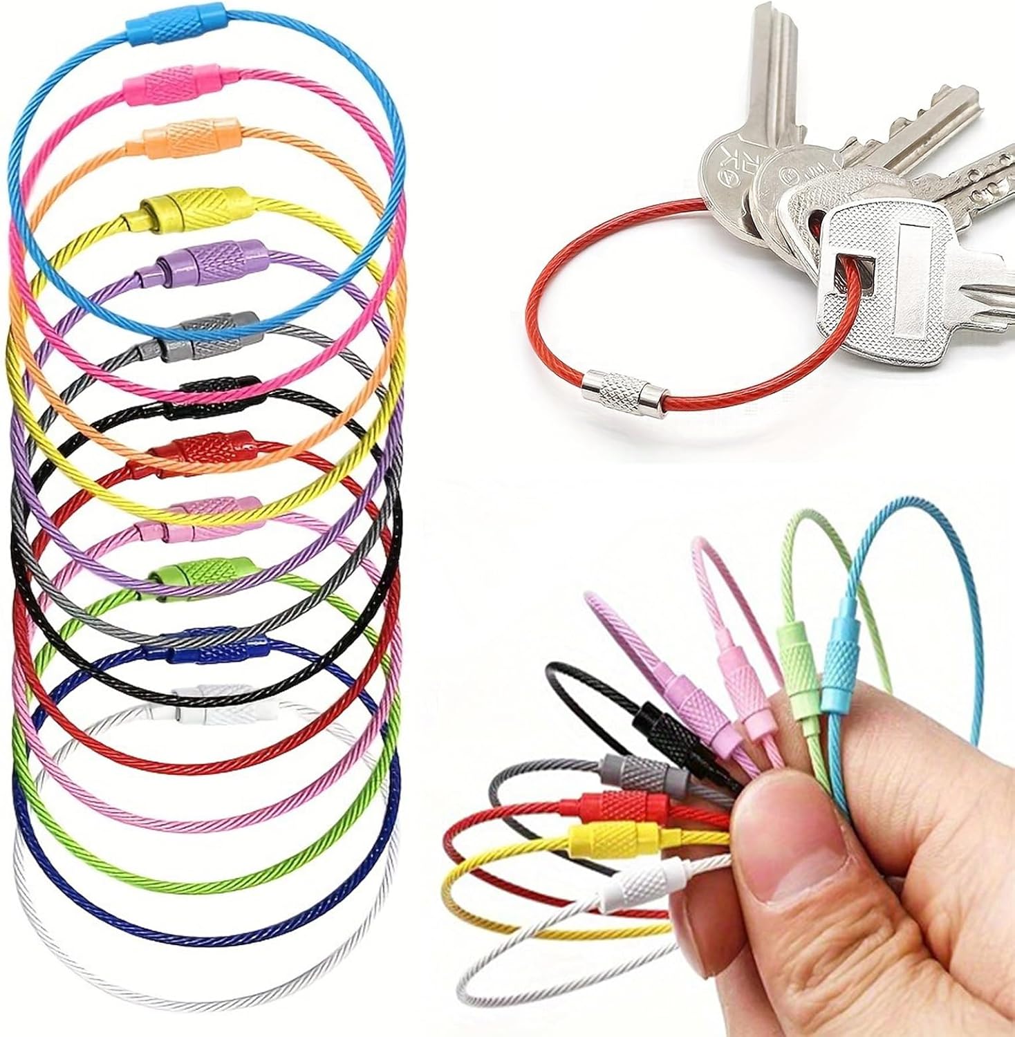 Wire Keychain Cable, Large Keyring Hoop, Stainless Steel Wire Keychain, Coated Key Ring Hoop for Hanging Keyrings Luggage Tags ID Tags Keepers