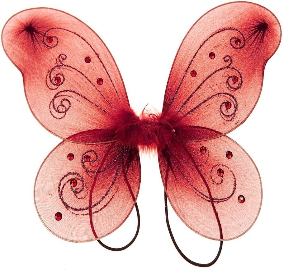 Homeford Organza Nylon Butterfly Wings with Glitters, Kids Size, 12-Inch, Red