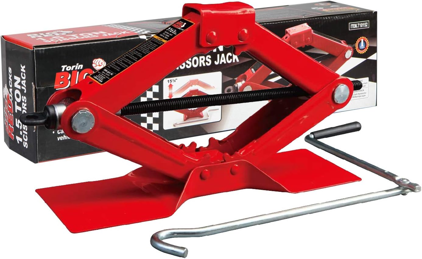 BIG RED T10152 Torin Steel Scissor Lift Jack Car Kit, 1.5 Ton (3,000 lb) Capacity, Red