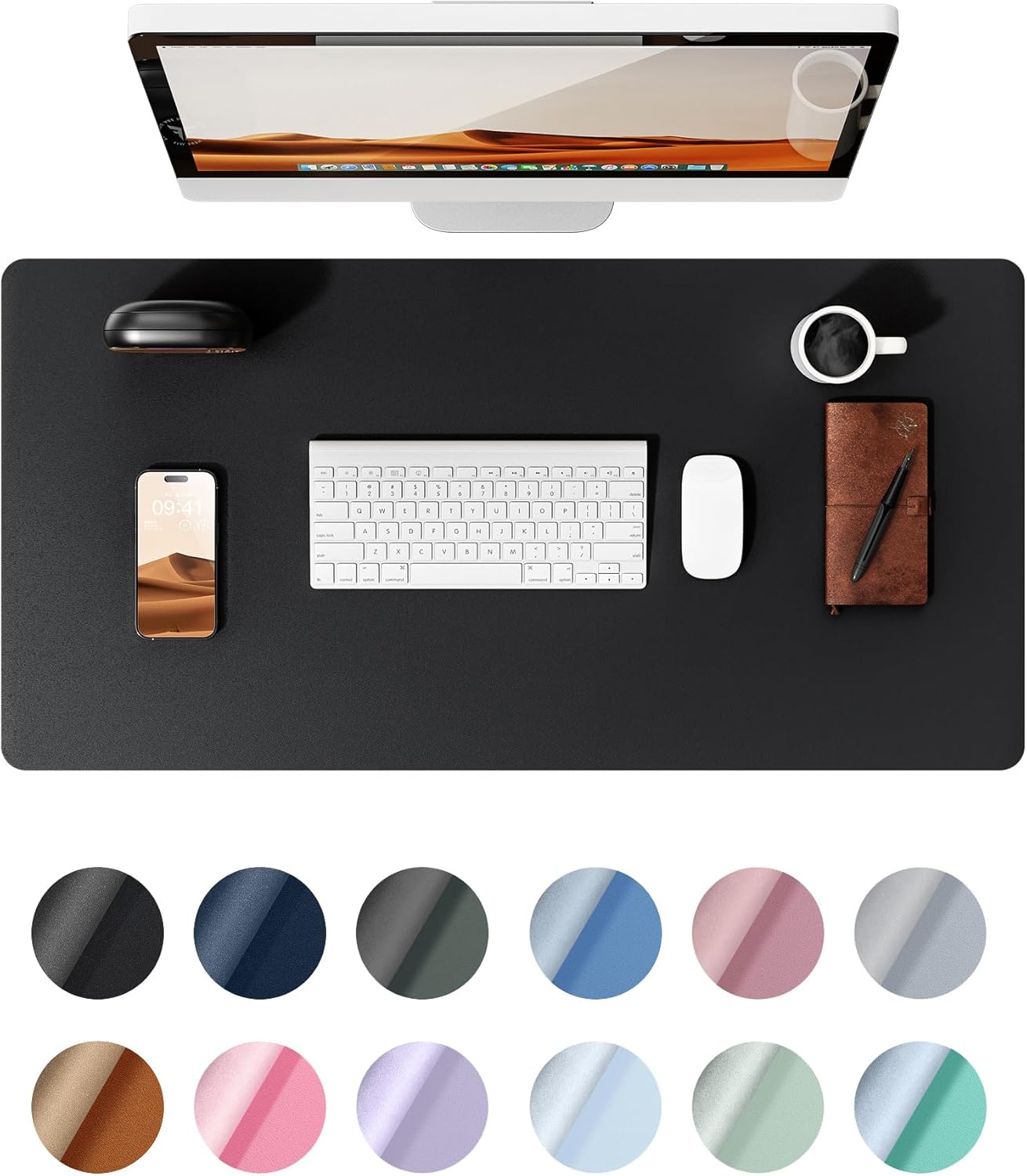 YSAGi Leather Desk Mat, Large Mouse Mat, Non-Slip Desk Pad, Waterproof PU Leather Table Protector Writing Pad for Office and Home (60 x 35 cm, Black)