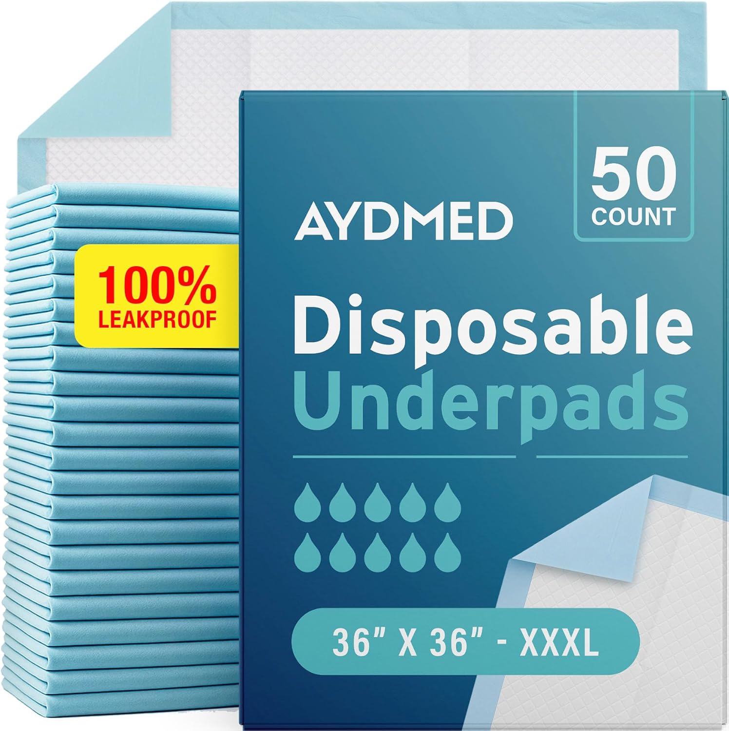 50 x AYDMED Incontinence Underpads 36" x 36" | XXXL Bed Pads Disposable Adult | Max Absorbency Chux Pads for Adults, Children & Babies | Incontinence Bed Pads & Pee Pads