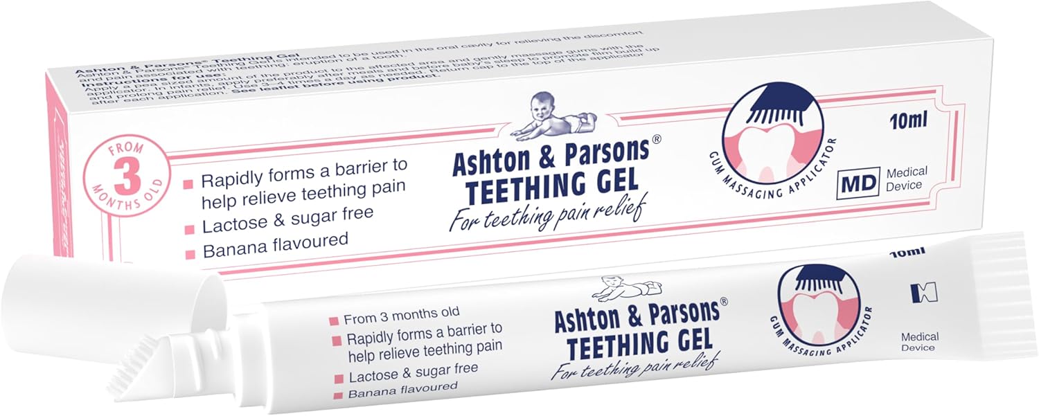 Ashton & Parsons Teething Gel, rapidly forms a barrier, soft brush applicator helps soothe sore gums instantly, lactose-free, sugar-free, anesthetic-free, for 3 Months+ Infants, 10ml