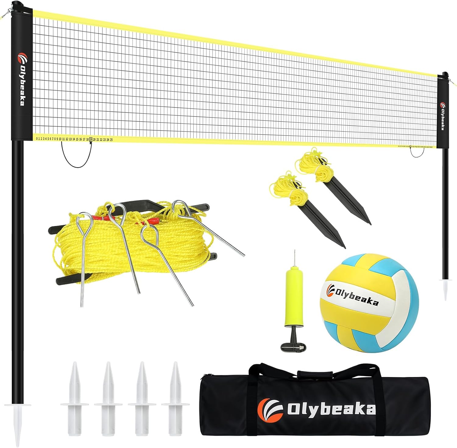 Portable Outdoor Volleyball Net Set for Backyard Beach with Adjustable Poles, Durable 20ft/32ft Net, Soft PU Volleyball & Pump, Carry Bag - Easy Set Up & Durable
