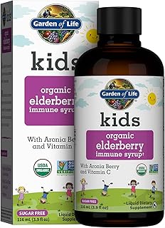Garden of Life Organic Sambucas Elderberry Syrup for Kids Plus Aronia Berry & Acerola Cherry with Vitamin c for Immune Support, Sugar Free, Liquid, 3.9 Fl Oz