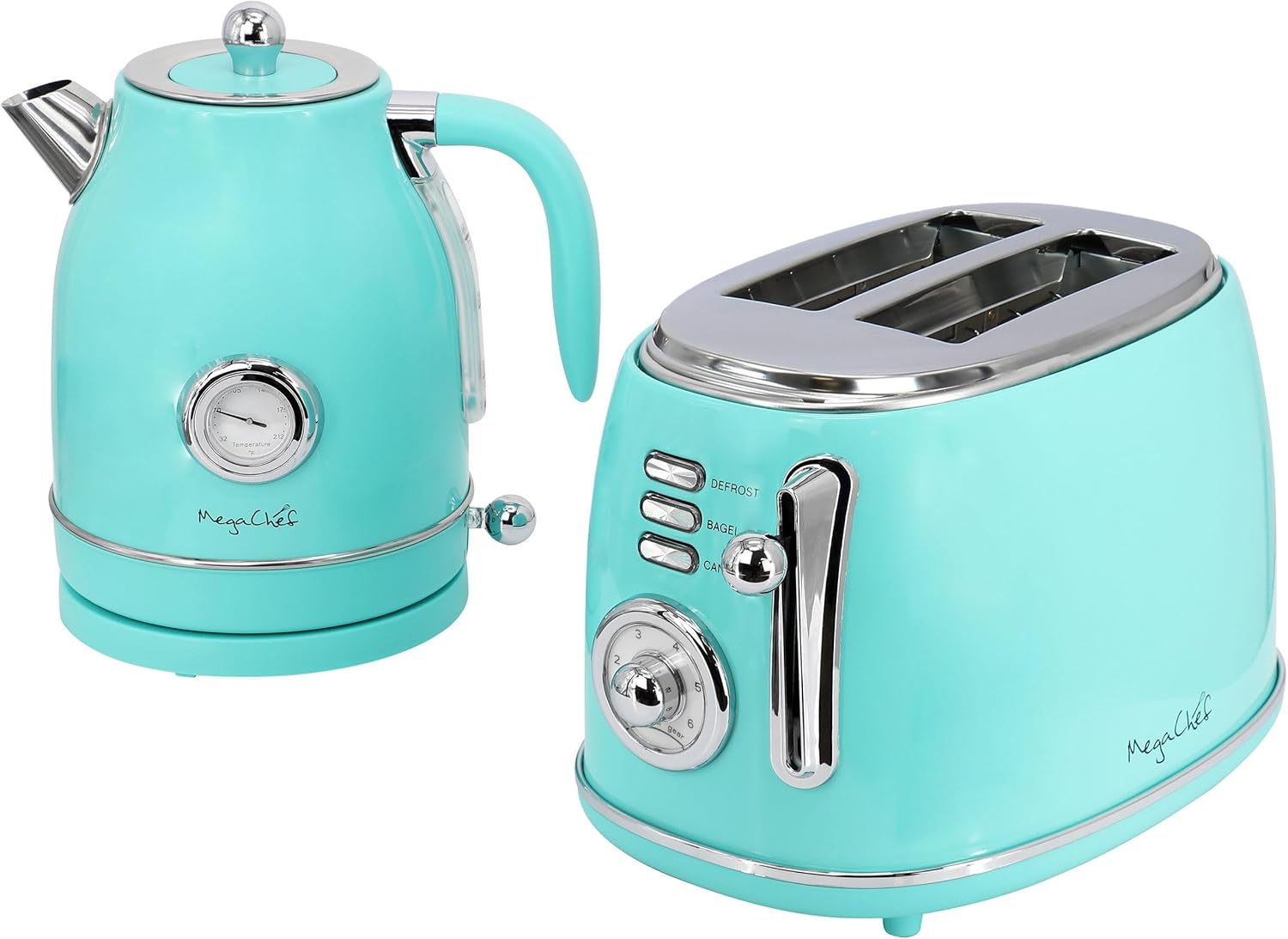 MegaChef 1.7 Quart Electric Tea Kettle and 2 Slice Toaster Combo (Turquoise)