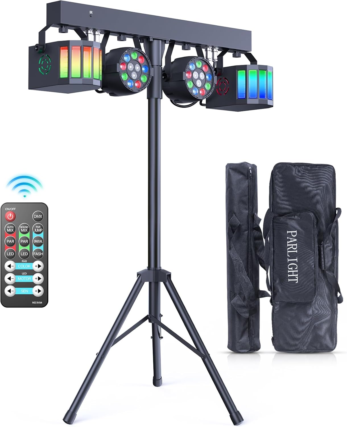 60W DJ Light Set with Stand, Bag and Remote Control, RGBW Derby LED Par Party Lights DMX- 3/6/15CH Strobe Stage Lighting for Churches Concerts Weddings Birthday KTV Halloween