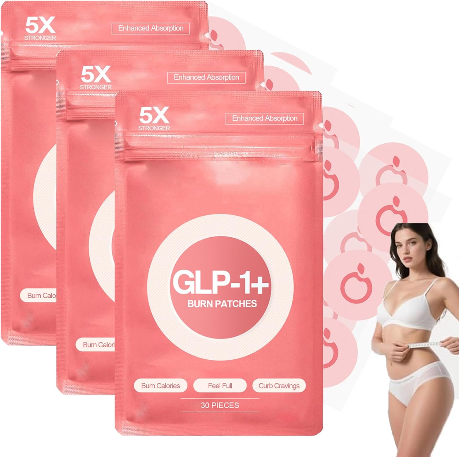 90 Units 𝐆𝐋𝐏1 Patches 5X Stronger Formula,12 Hour Extended Healthy Support,Improved Natural Ingredients Extracts Patch,Gentle Soothing Moisturizing Stickers for Women Girls Body Care (30Pc/Box)