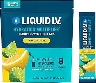 Liquid I.V.® Hydration Multiplier - Lemon Lime - Hydration Powder Packets | Electrolyte Drink Mix | Single-Serving Stick | Non-GMO | 1 Pack (16 Servings)