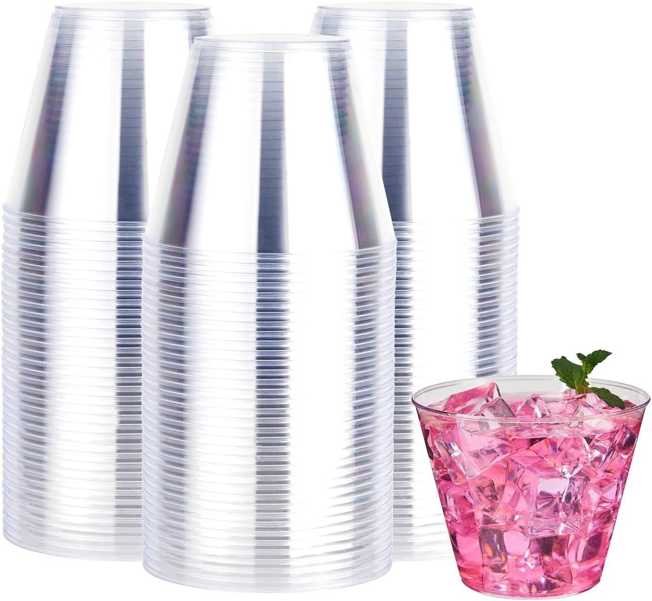RACETOP 9 oz 200 packs Clear Disposable Plastic Cups, Durable Plastic Cups Tumblers, Perfect for Parties, Gatherings, Wedding and Festival Events