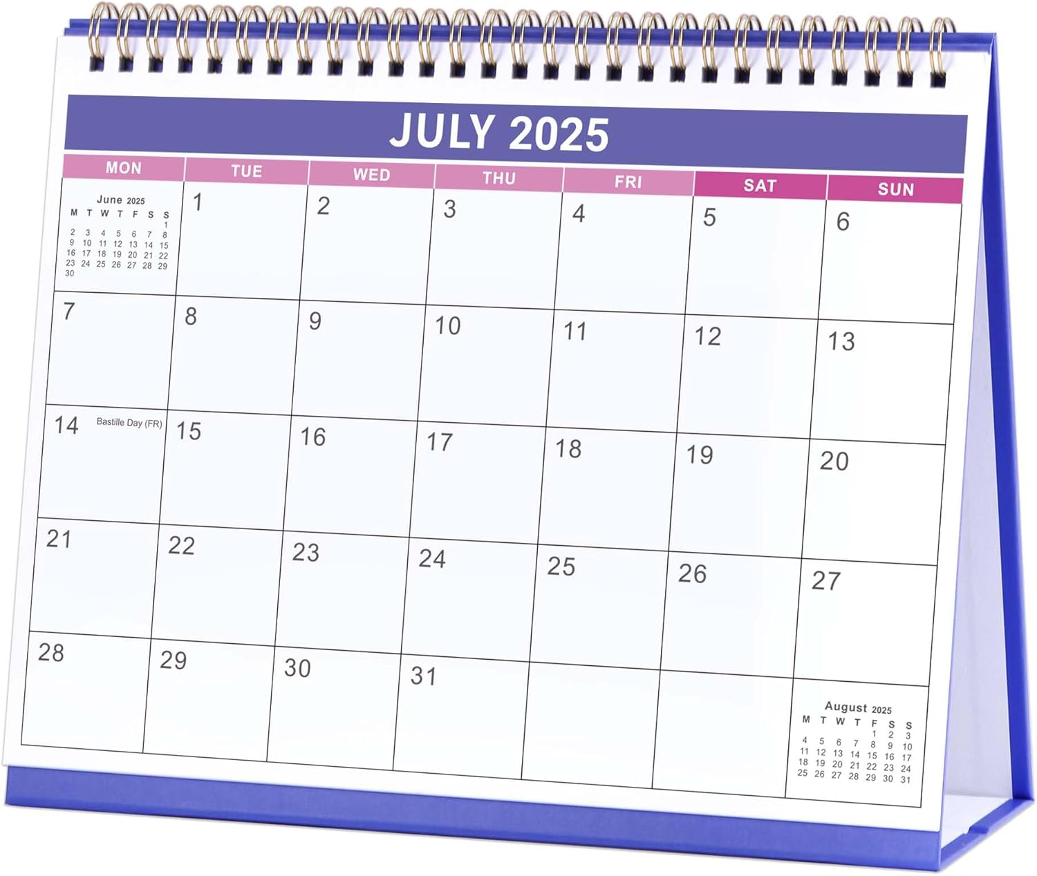 2025-2026 Calendar - Desk Calendar 2025-2026 UK, 18 Months Runs from July 2025 to December 2026, Starts on Monday, 25.3 x 20.5 x 7.8 cm - Purple