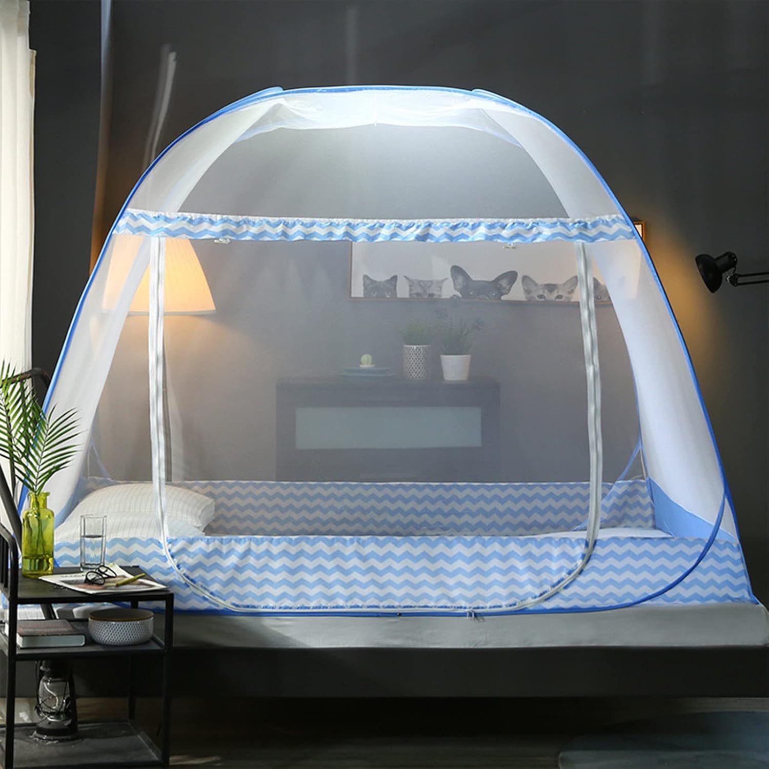 Mosquito Net Tent for Beds, Breathable Mosquito Mesh for Bed Adult No Installation, Breathable Portable Folding Design, Mosquito Netting for Bed, Double Door U Blue,4ft
