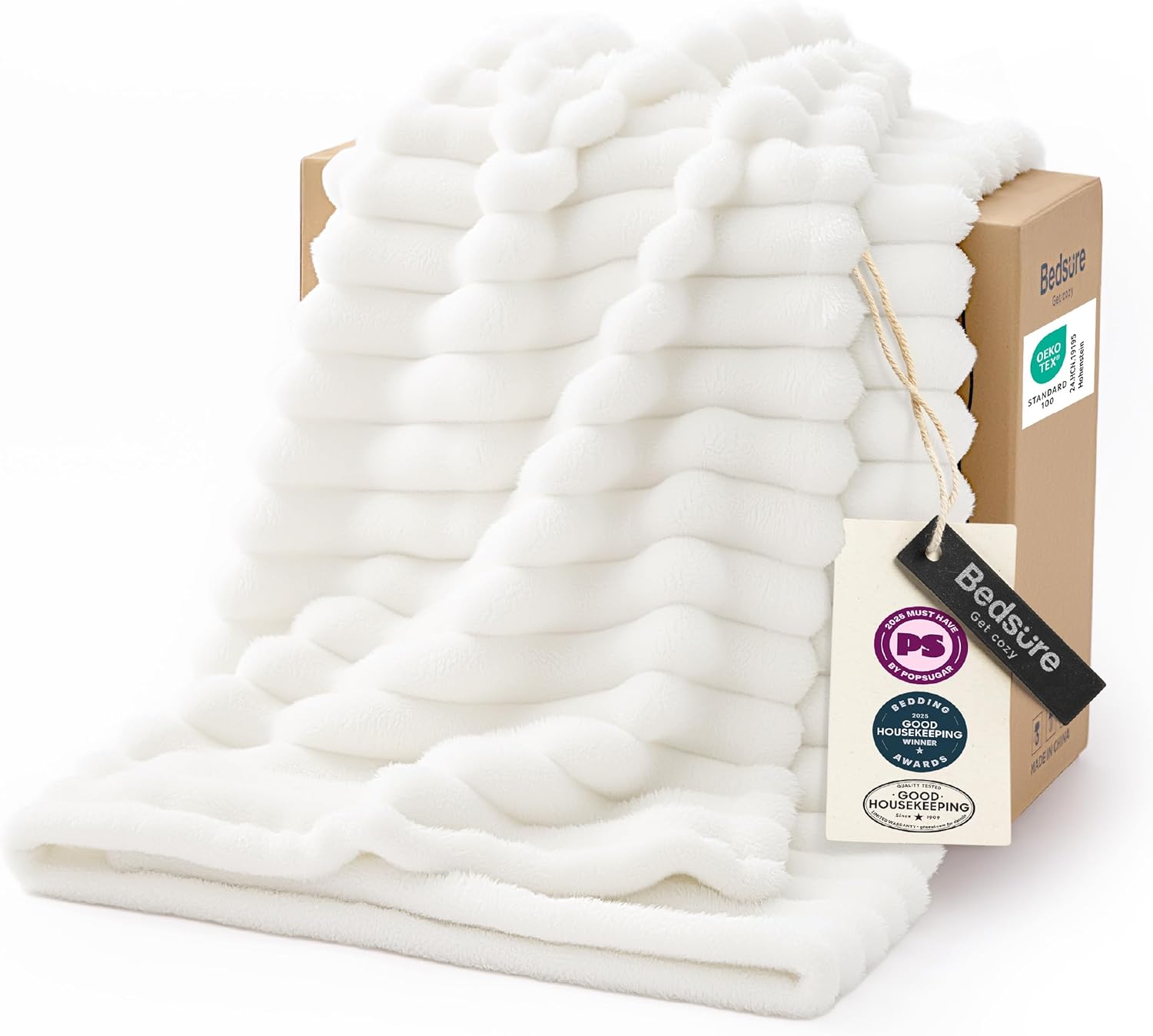 Bedsure GentleSoft White Throw Blanket for Couch - Birthday Gifts for Women Mom Her Girls, Cozy Fleece Blanket for Sofa Bed, Living Room Home Bedroom Decor Dorm Essentials, Off White, 50x60 Inches