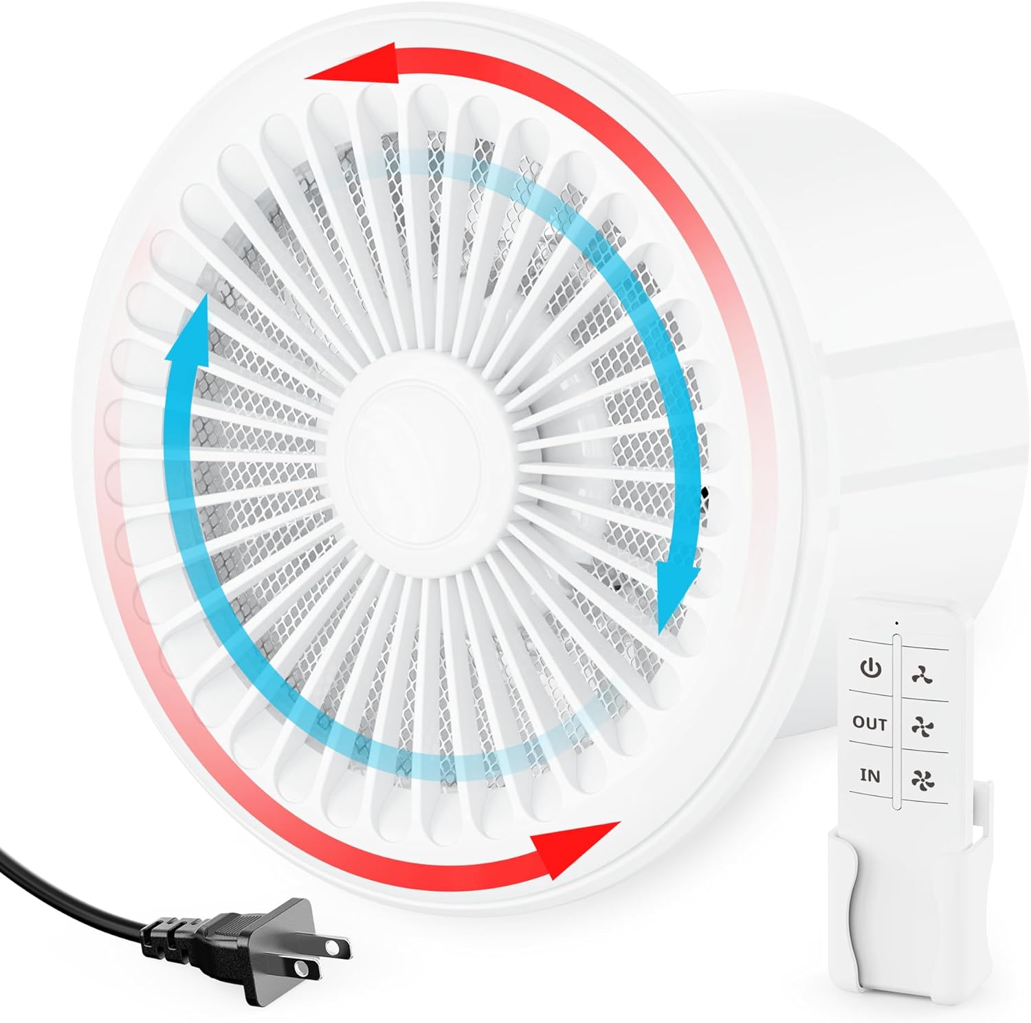 HG Power 6 Inch Reversible Bathroom Exhaust Fan with Remote Control, 3-Speed, 2-in-1 Intake & Exhaust, Low Noise Window Fan with Mesh Screen for Wall Ceiling Garage Basement Office Home, White