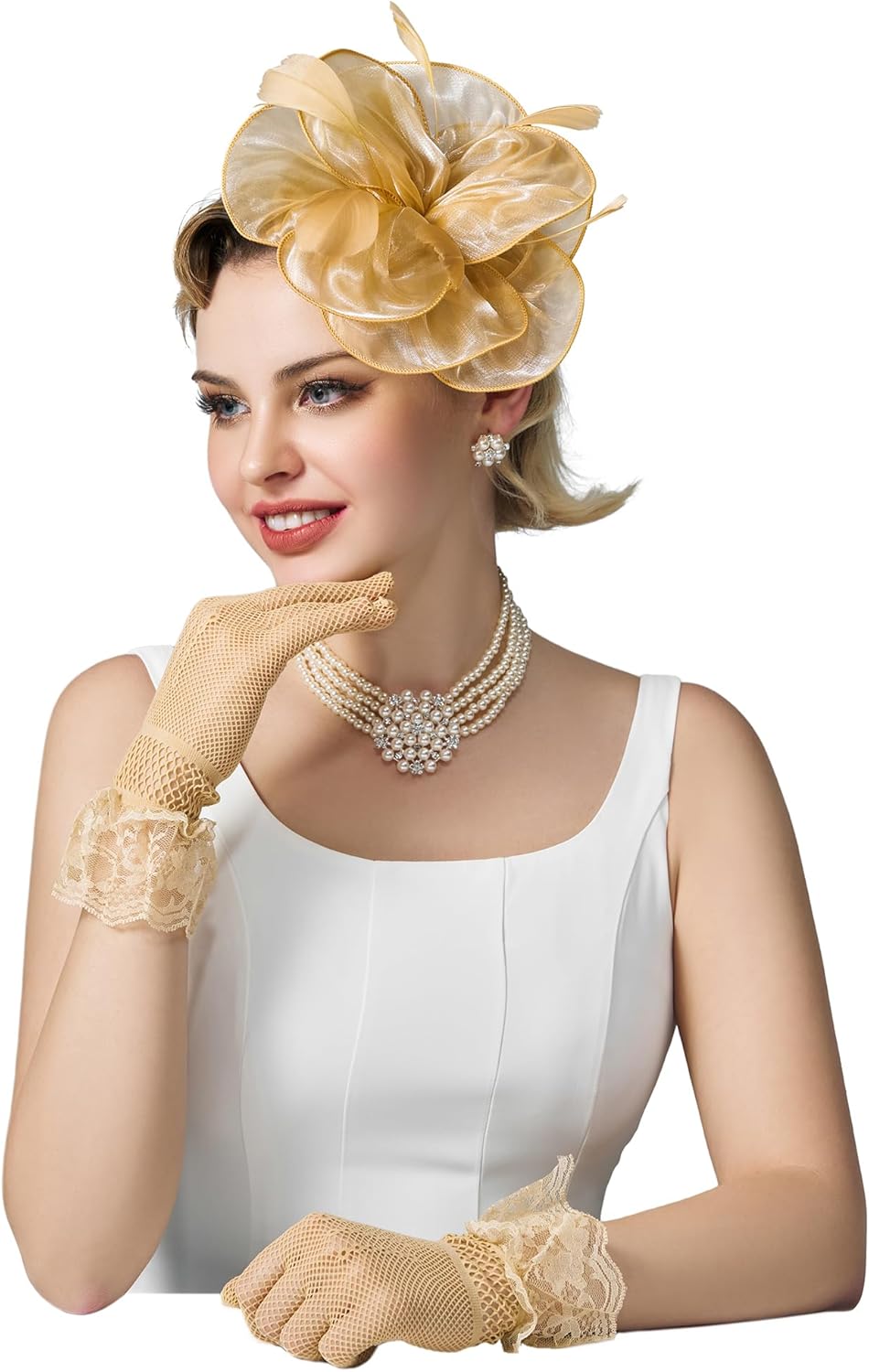 SWEETV Fascinators Hats for Women Tea Party Hat and Gloves Set for Kentucky Derby, Cocktail, Wedding, Fancy Dress Party