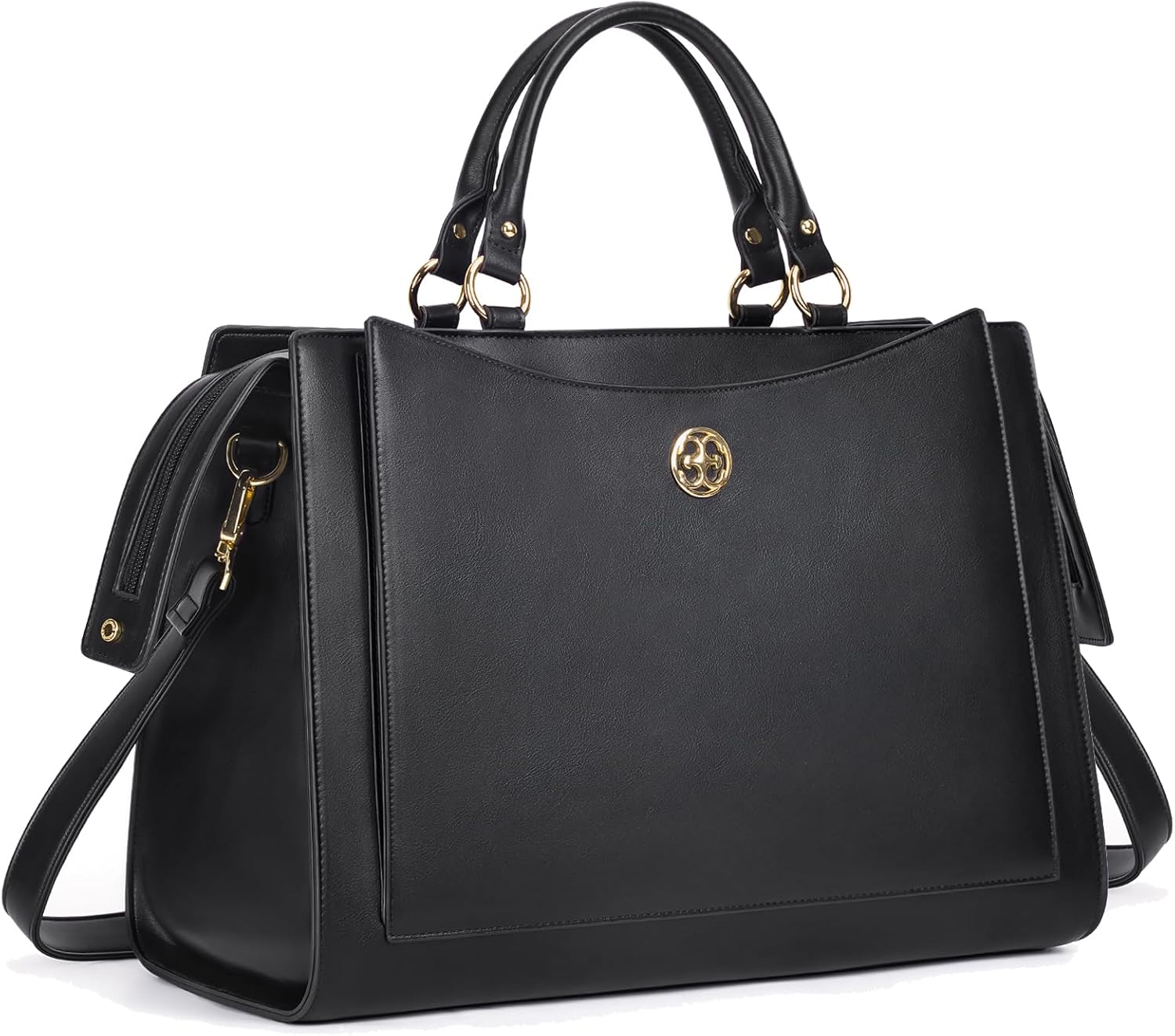 Missnine Laptop Tote Bag 15.6 inch for Women PU Leather Computer Handbag Large Work Shoulder Bag Professional Briefcase, Black, L, Contemporary