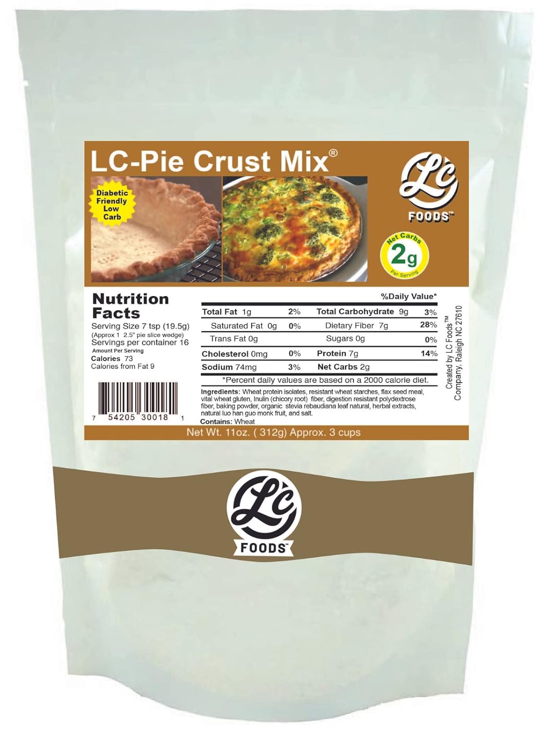 LC Foods Low Carb Pie Crust Mix | Natural Ingredients | No Preservatives | Protein & Fiber Rich | Keto | Sugar-Free | Diabetic Friendly | Flaky & Delicious (11 Oz)