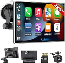 Wireless Apple Carplay Screen for Car, 7'' Portable Apple Carplay & Android Auto with 4K Dash Cam, 1080p Backup Camera, GPS Navigation/Mirror Link/Voice Control/Bluetooth/Touchscreen Car Play