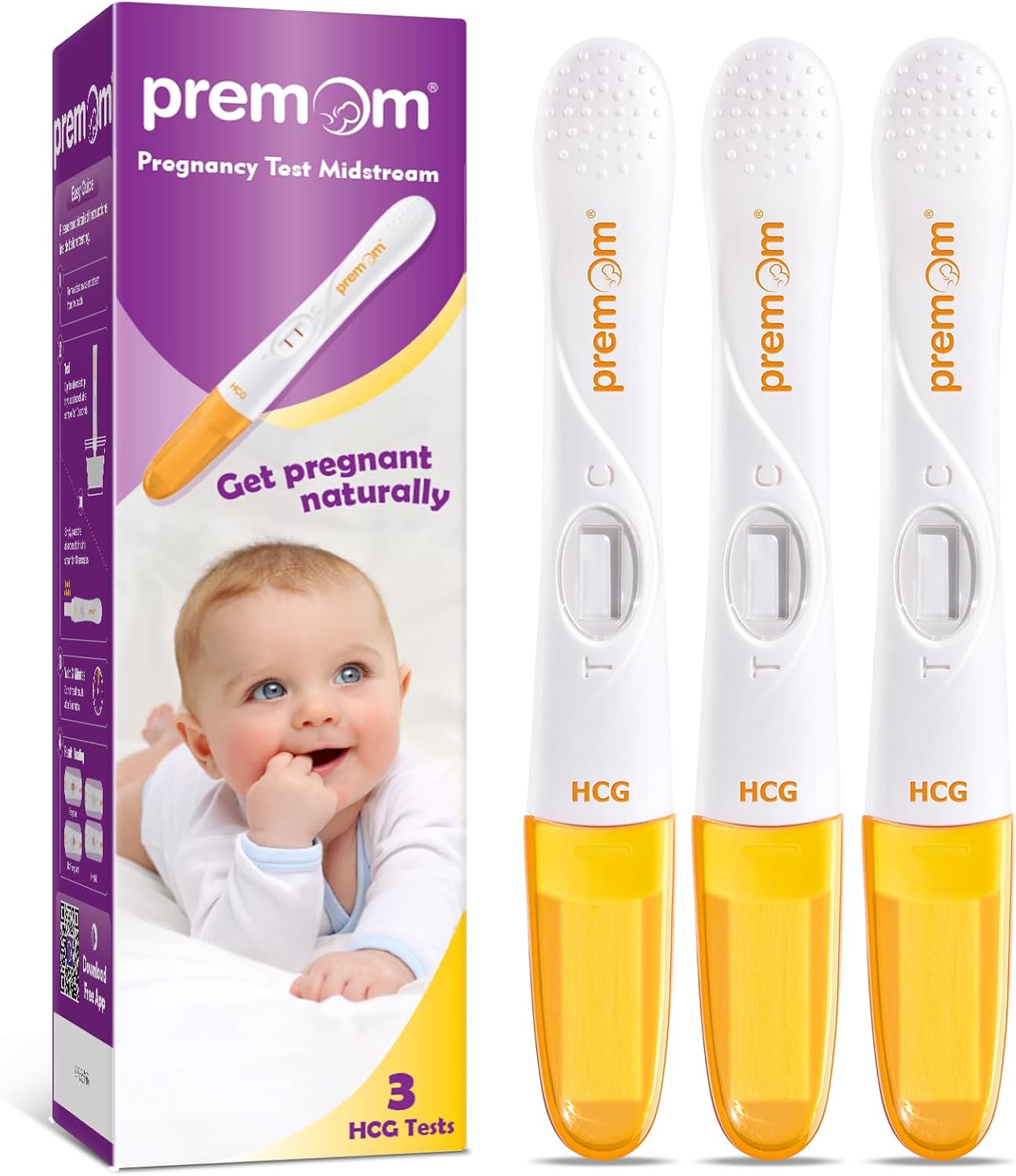 Premom Pregnancy Test Midstream: Early HCG Detection Sticks - 3 Pack Pregnant Test Kit